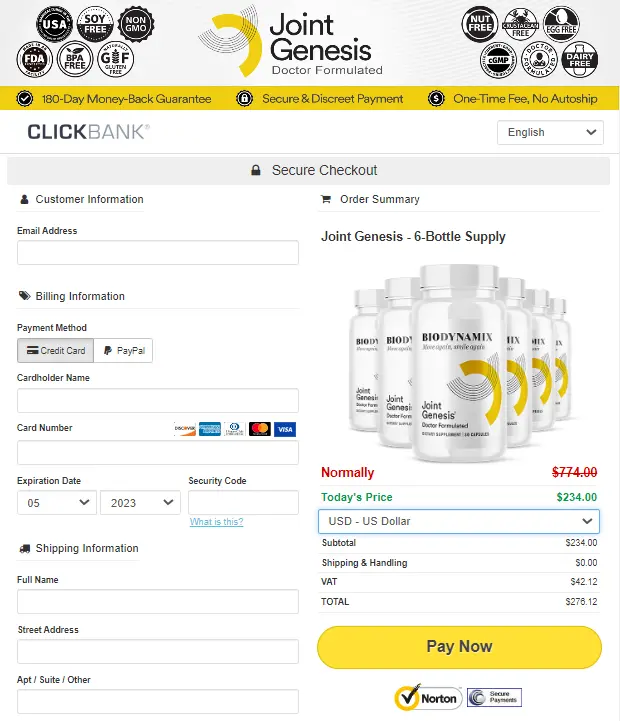 Joint Genesis Order Form